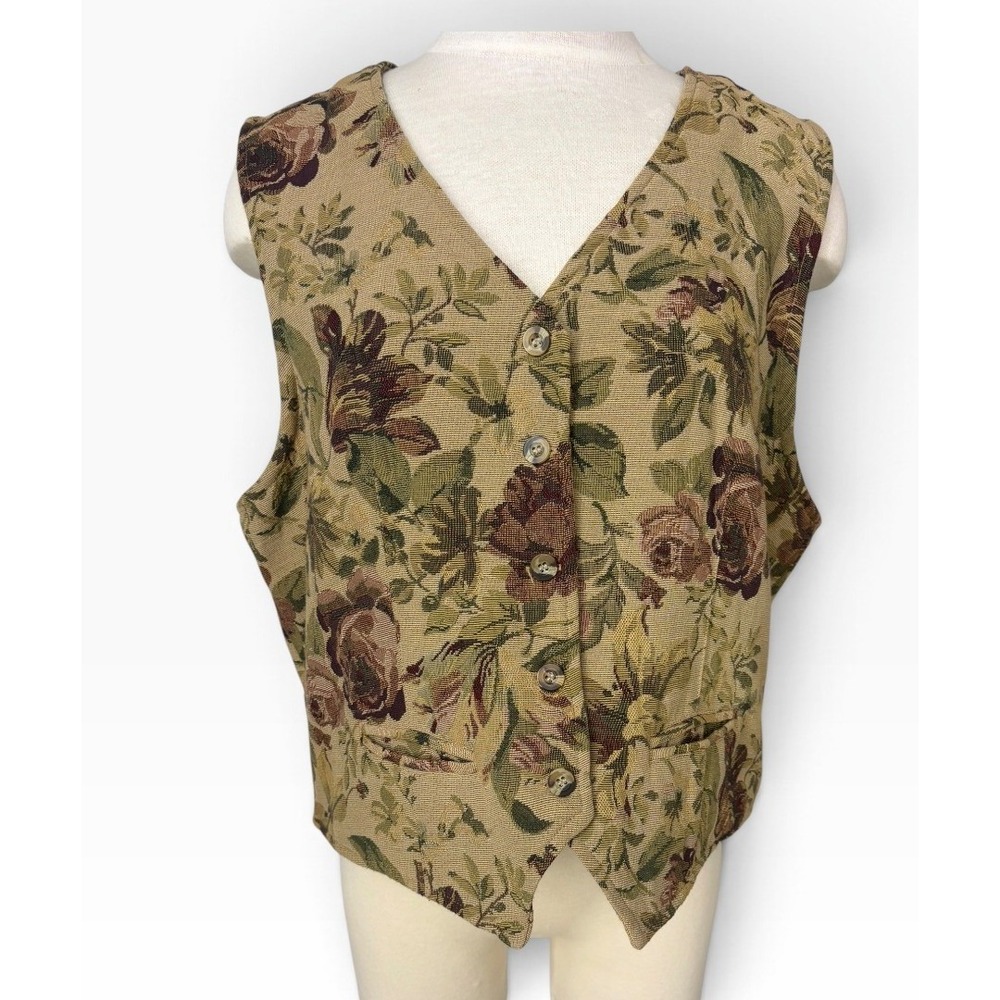 Lemongrass Vintage Floral Tapestry Vest Button Front Cottagecore Boho 90s